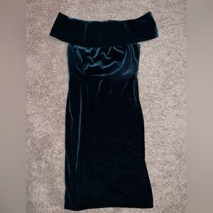 Calvin Klein Off-Shoulder Velvet Midi Dress - Dark Green